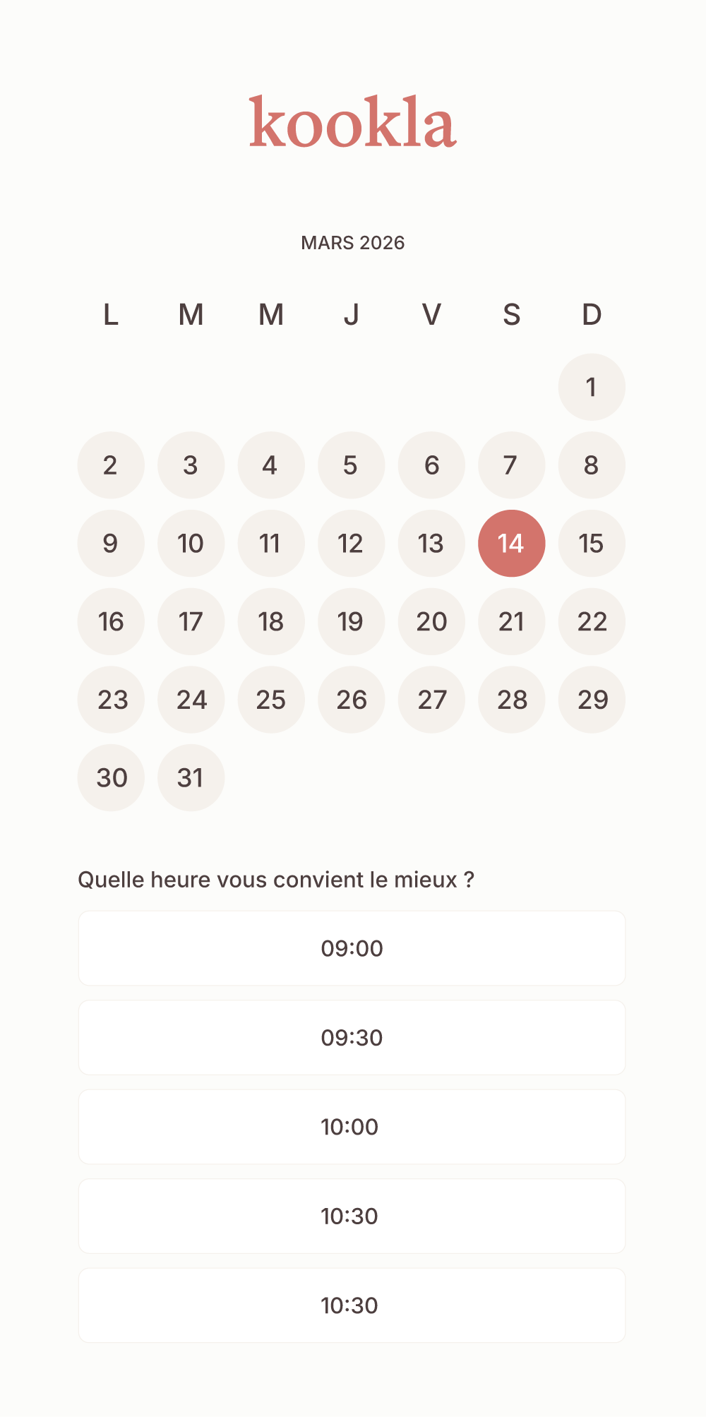 Capture d'écran &mdash; étape 2 : sélection du créneau