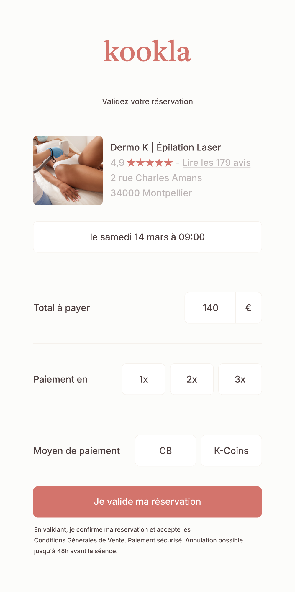 Capture d'écran &mdash; étape 3 : validation et paiement en ligne